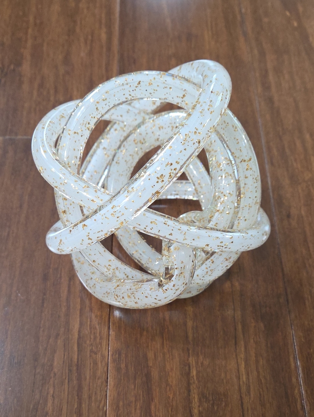 NEW ANTHROPOLOGIE GLASS KNOT CLEAR WITH GOLD FLECKS & LARGE SHOPPING BAG